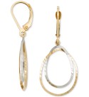 Textured Double Teardrop Leverback Drop Earrings in 10k Two-Tone Gold