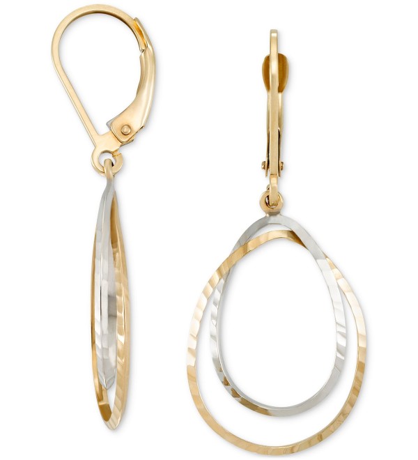 Textured Double Teardrop Leverback Drop Earrings in 10k Two-Tone Gold