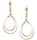 Textured Double Teardrop Leverback Drop Earrings in 10k Two-Tone Gold