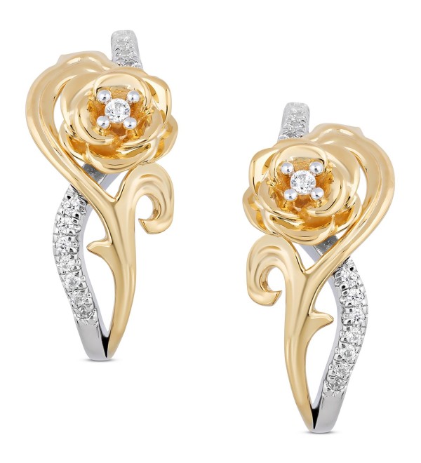 Diamond Belle Rose Drop Earrings (1/10 ct. ) in Sterling Silver & 10k Gold