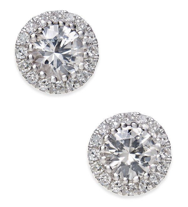 White Sapphire (5/8 ct. ) and Diamond (1/10 ct. ) Stud Earrings in 14k White Gold