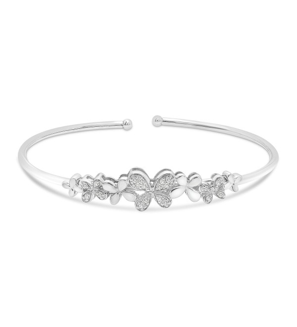 Diamond Flower Flex Bangle Bracelet (1/6 ct. ) in Sterling Silver