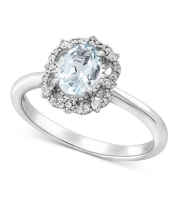 Aquamarine (5/8 ct. ) & Diamond (1/10 ct. ) Ring in 14k White Gold