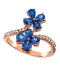 Blueberry Sapphire (1-1/2 ct. ) & Nude Diamond (1/5 ct. ) Flower Statement Ring in 14k Rose Gold