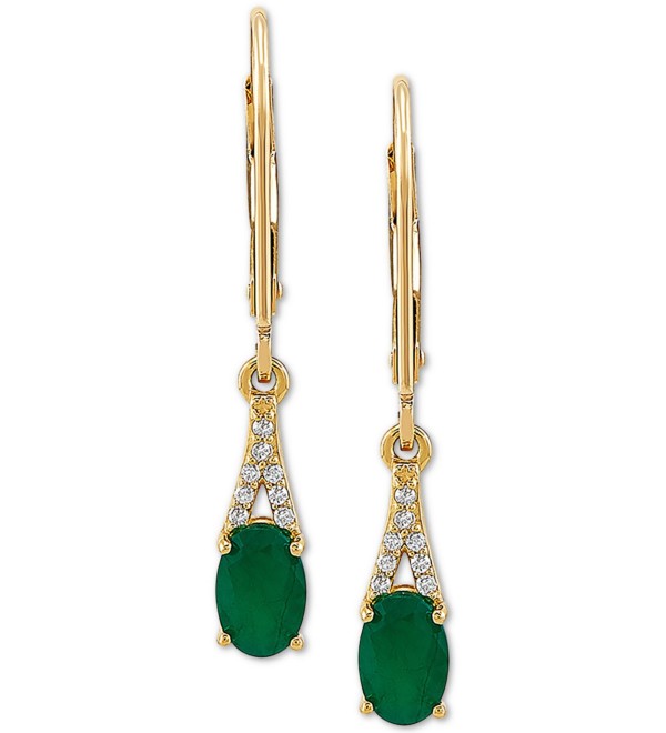 Emerald (7/8 ct. ) & Diamond (1/20 ct. ) Drop Earrings in 10k Gold