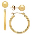 2 Pc. Set Polished Stud & Hoop Earrings in 14k Gold  3/4 inch Hoop