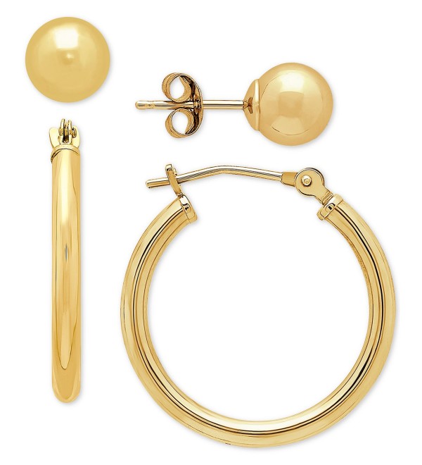 2 Pc. Set Polished Stud & Hoop Earrings in 14k Gold  3/4 inch Hoop