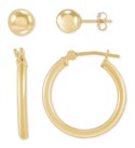 2 Pc. Set Polished Stud & Hoop Earrings in 14k Gold  3/4 inch Hoop