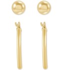 2 Pc. Set Polished Stud & Hoop Earrings in 14k Gold  3/4 inch Hoop