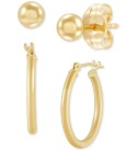 2 Pc. Set Polished Stud & Hoop Earrings in 14k Gold  3/4 inch Hoop