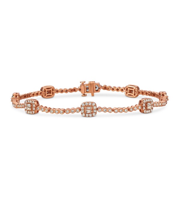 Nude Diamond Round & Baguette Halo Tennis Bracelet (1-5/8 ct. ) in 14k Rose Gold