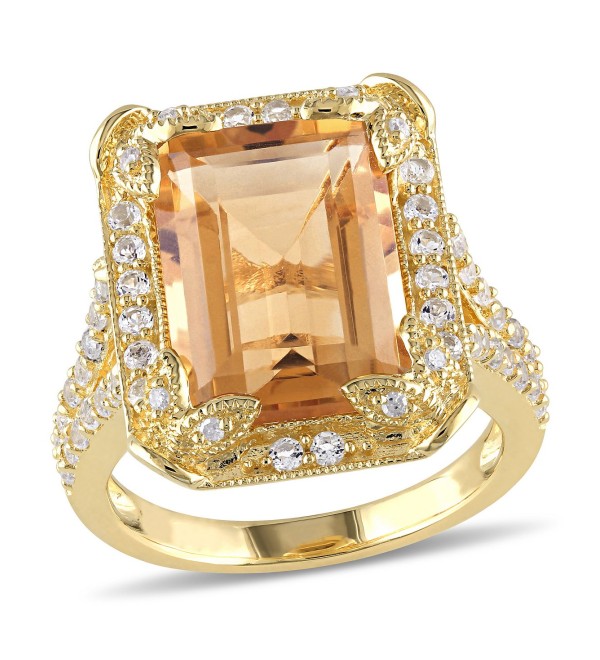 Citrine (6-1/4 ct. t.w)  White Topaz (1-1/3 ct. ) and Diamond Accent Halo Leaf Ring in 18k Yellow Gold Over Sterling Silver