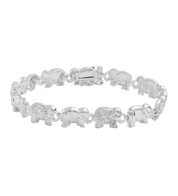 Diamond Accent Elephant Link Bracelet in   Rose Gold or Gold Plate