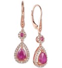 Ruby (1-5/8 ct. ) and Diamond (1/3 ct. ) Teardrop Halo Drop Earrings in 14k Rose Gold