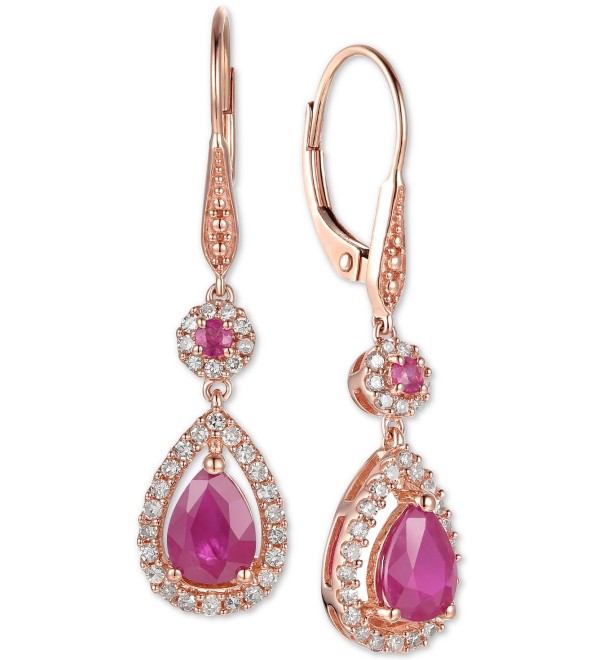 Ruby (1-5/8 ct. ) and Diamond (1/3 ct. ) Teardrop Halo Drop Earrings in 14k Rose Gold