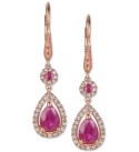 Ruby (1-5/8 ct. ) and Diamond (1/3 ct. ) Teardrop Halo Drop Earrings in 14k Rose Gold