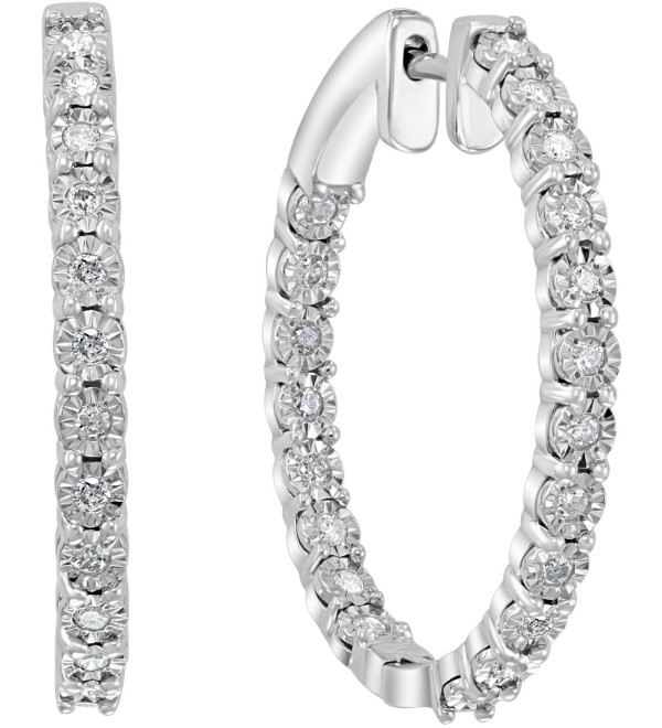 Diamond In & Out Small Hoop Earrings (3/8 ct. ) in Sterling Silver  1