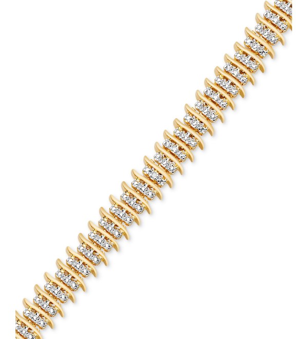 Diamond Accent Wide Link Chain Bracelet in Gold-Plated or Silver-Plated Brass